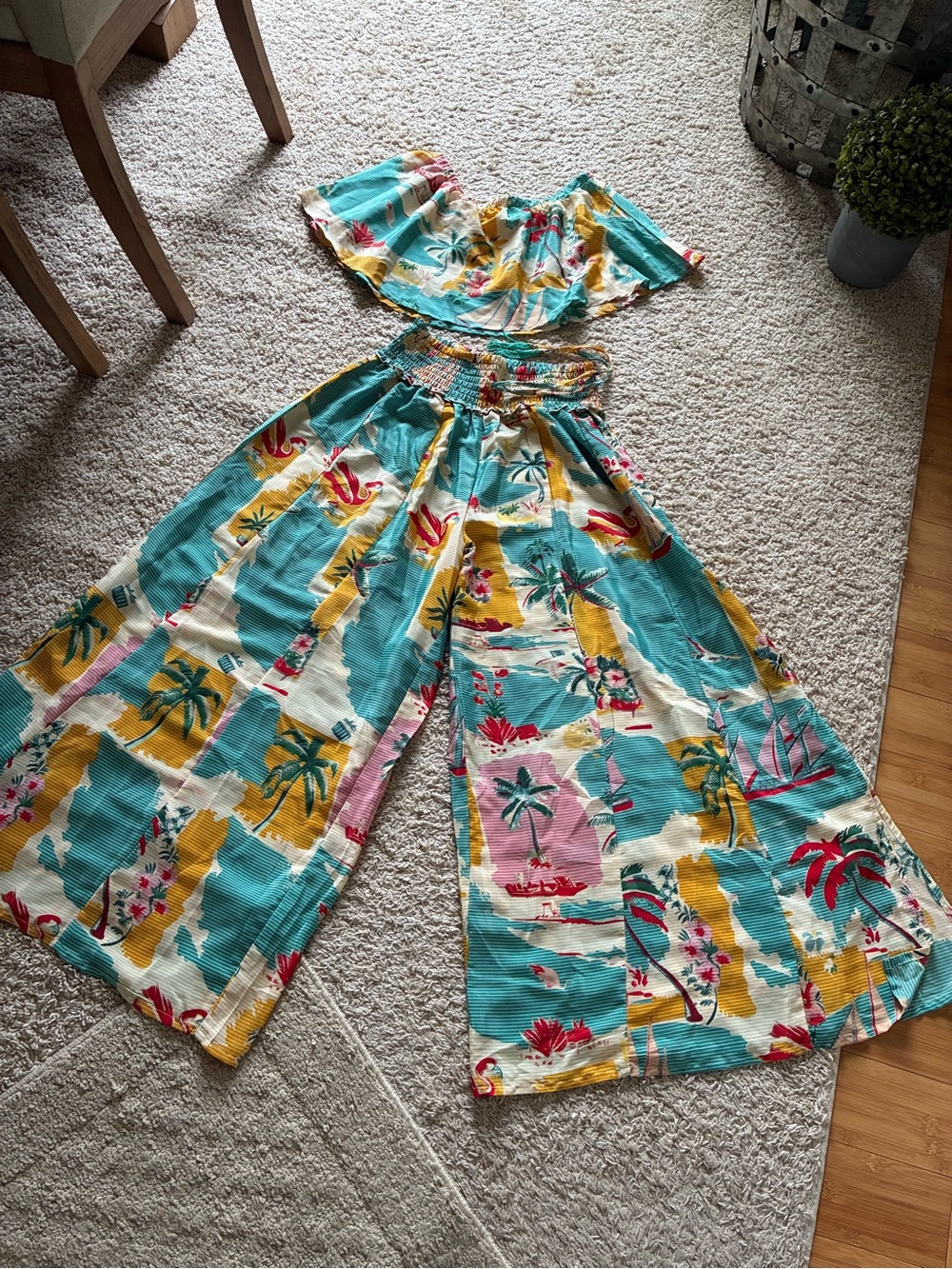 Women’s Turquoise Floral Two-Piece Swim Cover Set